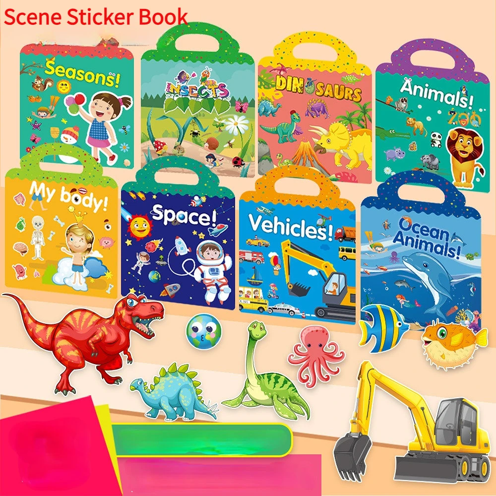 Kids Toys 10 Year Old - Crianças reutilizáveis adesivo livro vários cenários